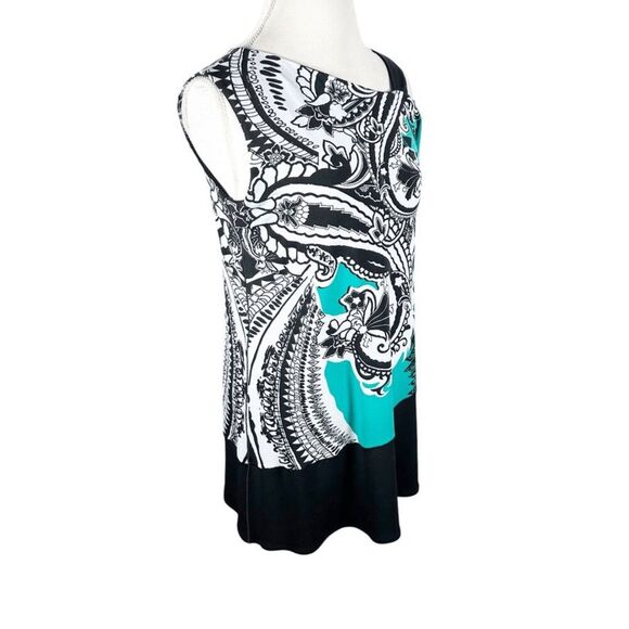 Eva Varro Teal & Black Paisley Print Tunic Top One Cold Shoulder Chic Art Size S - Picture 5 of 7